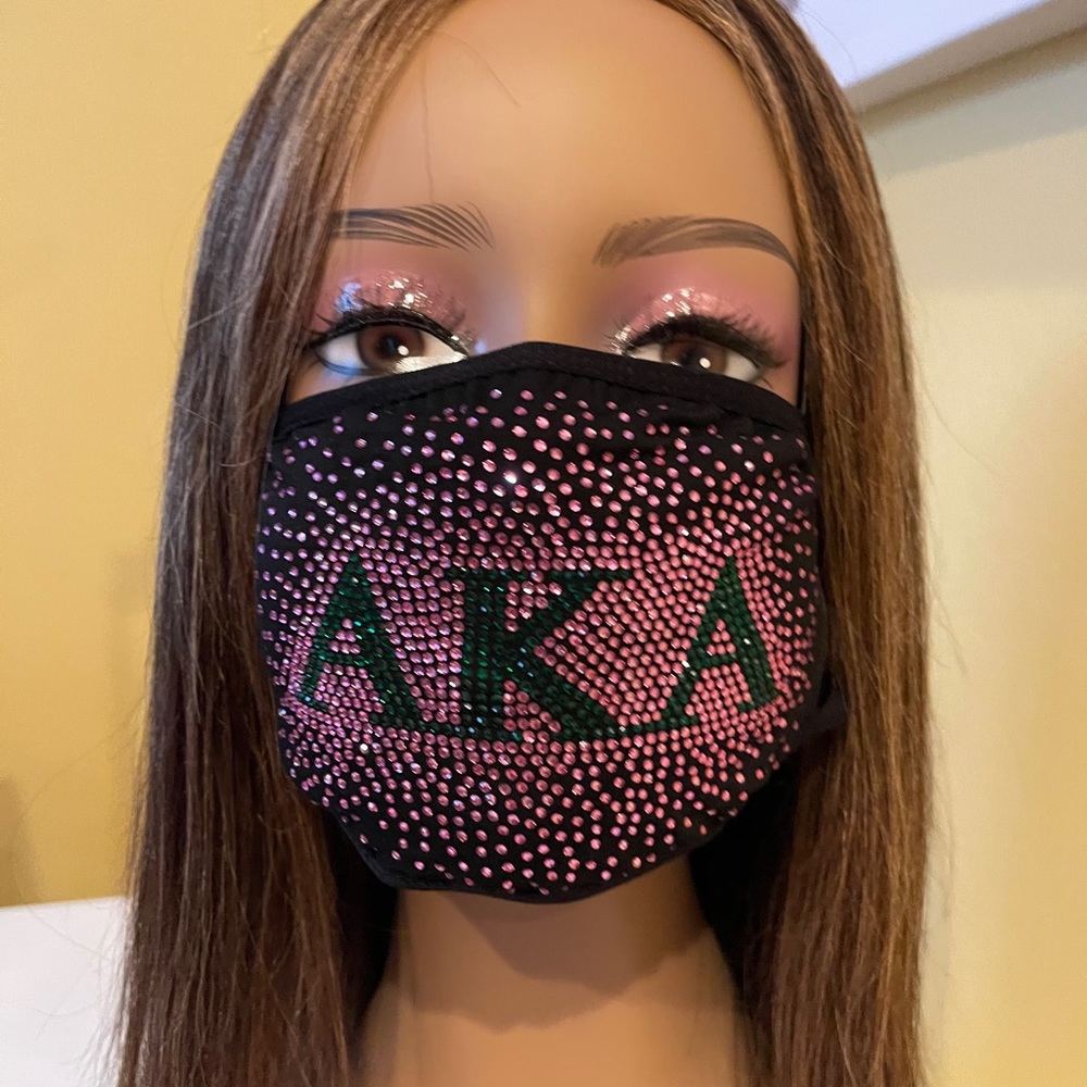 Alpha Kappa Alpha Bling Face Mask Pink Sprinkle - Picture 1 of 8
